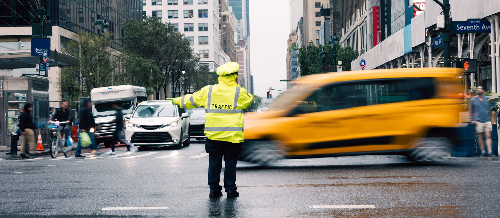 Traffic police at crossroad in New York Manhattan